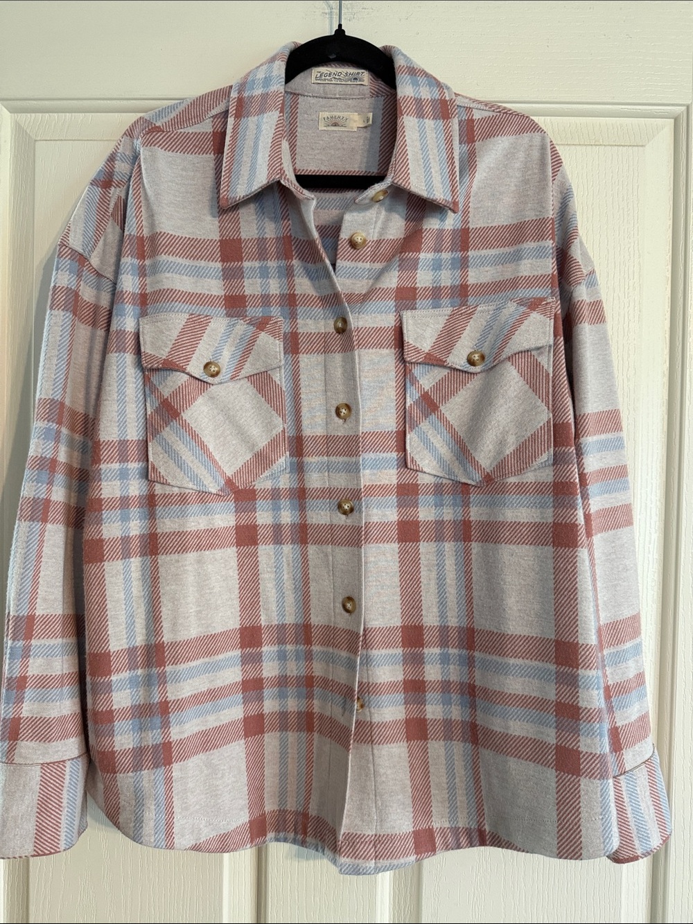 Faherty Plaid Shacket in Dusty Rose & Light Blue